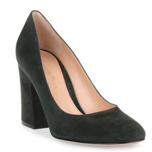 NWT Gianvito Rossi Linda 85 Suede Leather Pumps Dark Green Chunky Block Heels